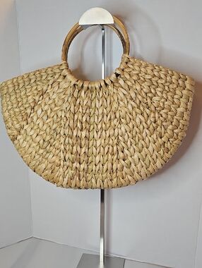 Natural Straw Woven Handbag with Round Handles